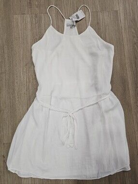 NWT Naked Zebra White Tie Waist Mini Slip Dress Racerback Scoop Neck in Small